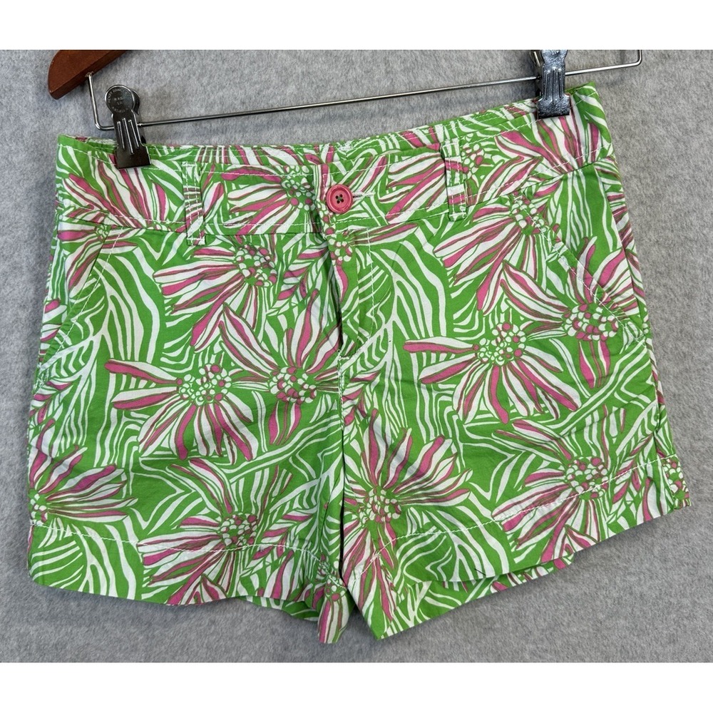 Lilly Pulitzer Callahan‎ Shorts Daisy Darling Print Sz 2 Green Bean Pink Floral